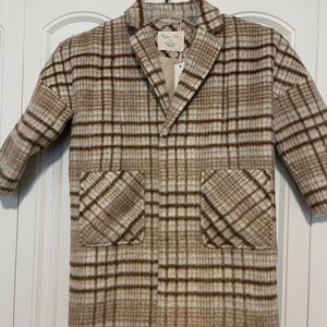 Rylee + Cru Longline Rustic Plaid Coat girls size 4-5Y